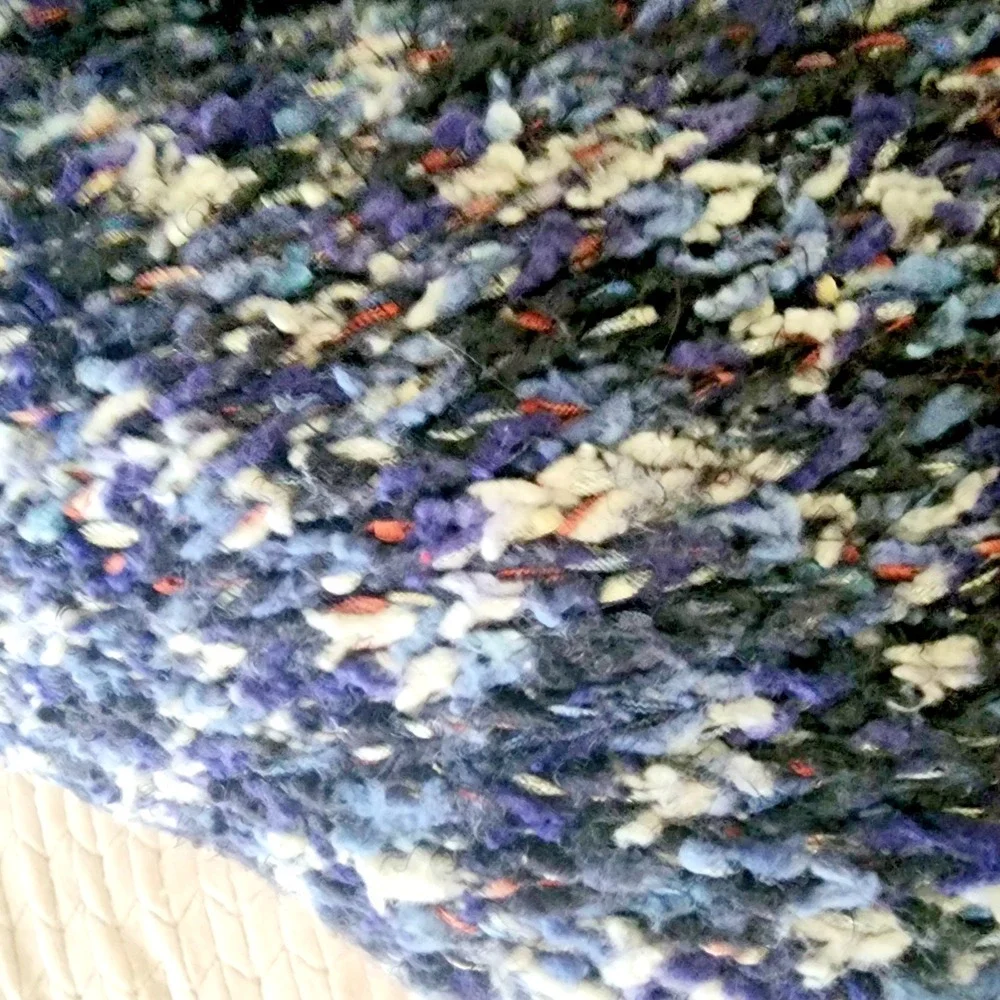 Crocheted Chunky Blue Multicolor Infinity Scarf Length 34